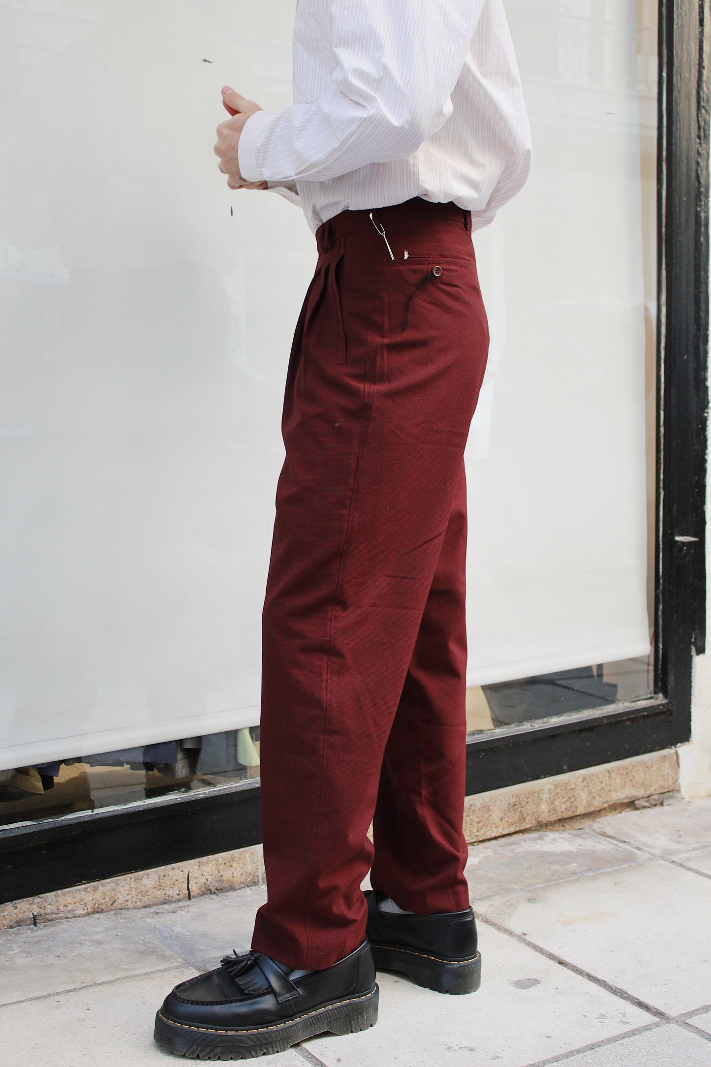Plaid Red Pleated Pants