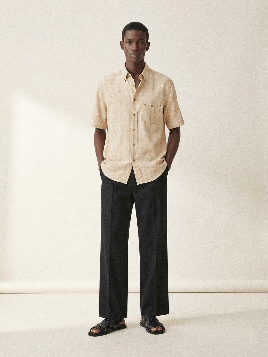 Camel Plaid Short Sleeve
