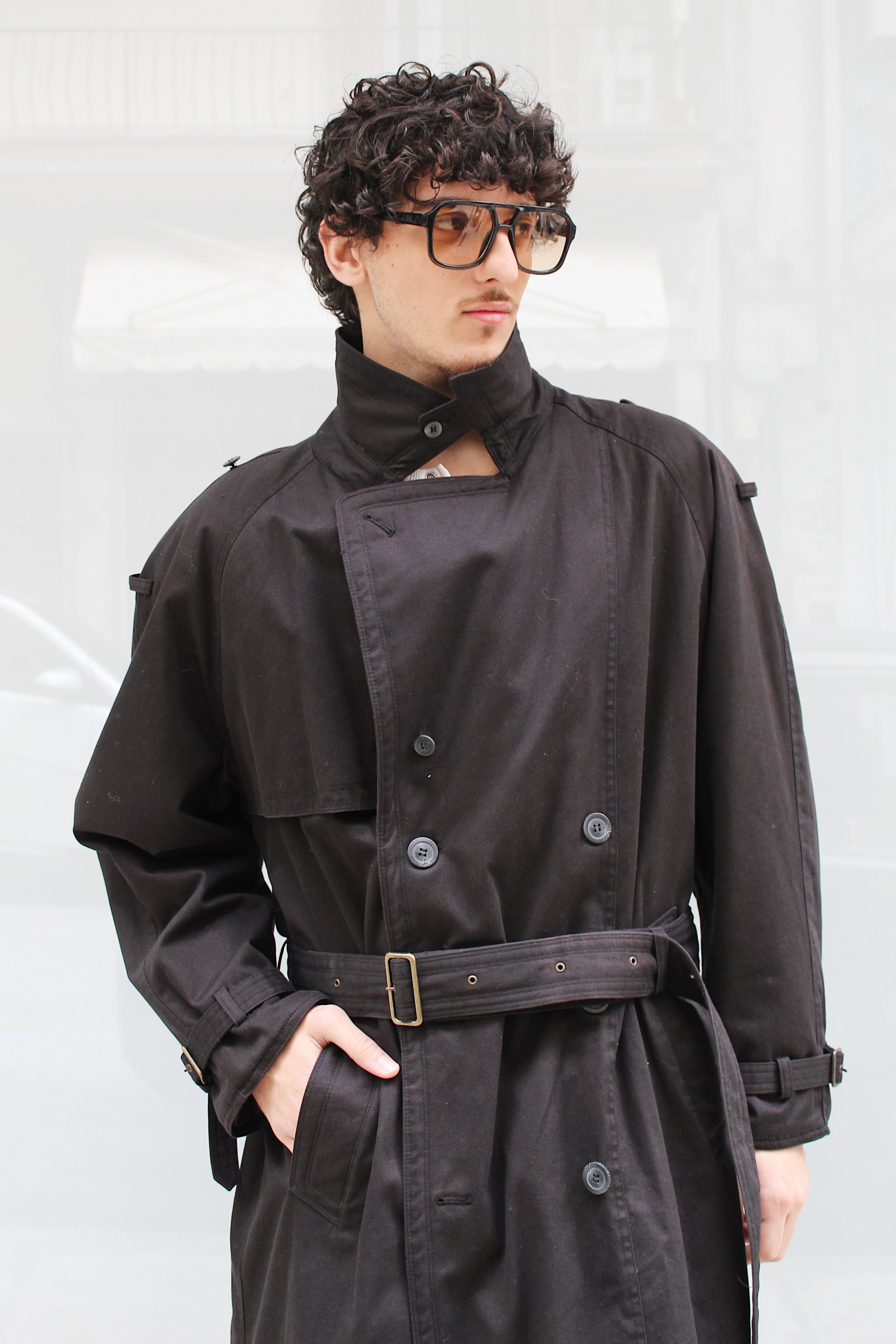 Double Breasted Black Trench