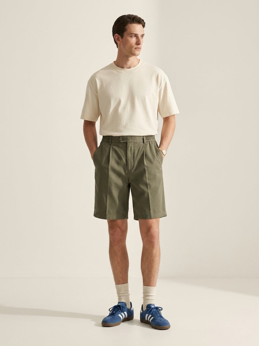 Khaki Pleated Shorts