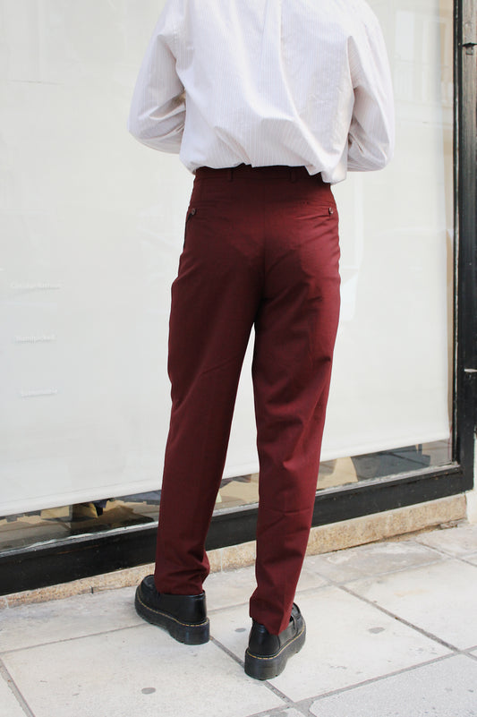 Plaid Red Pleated Pants