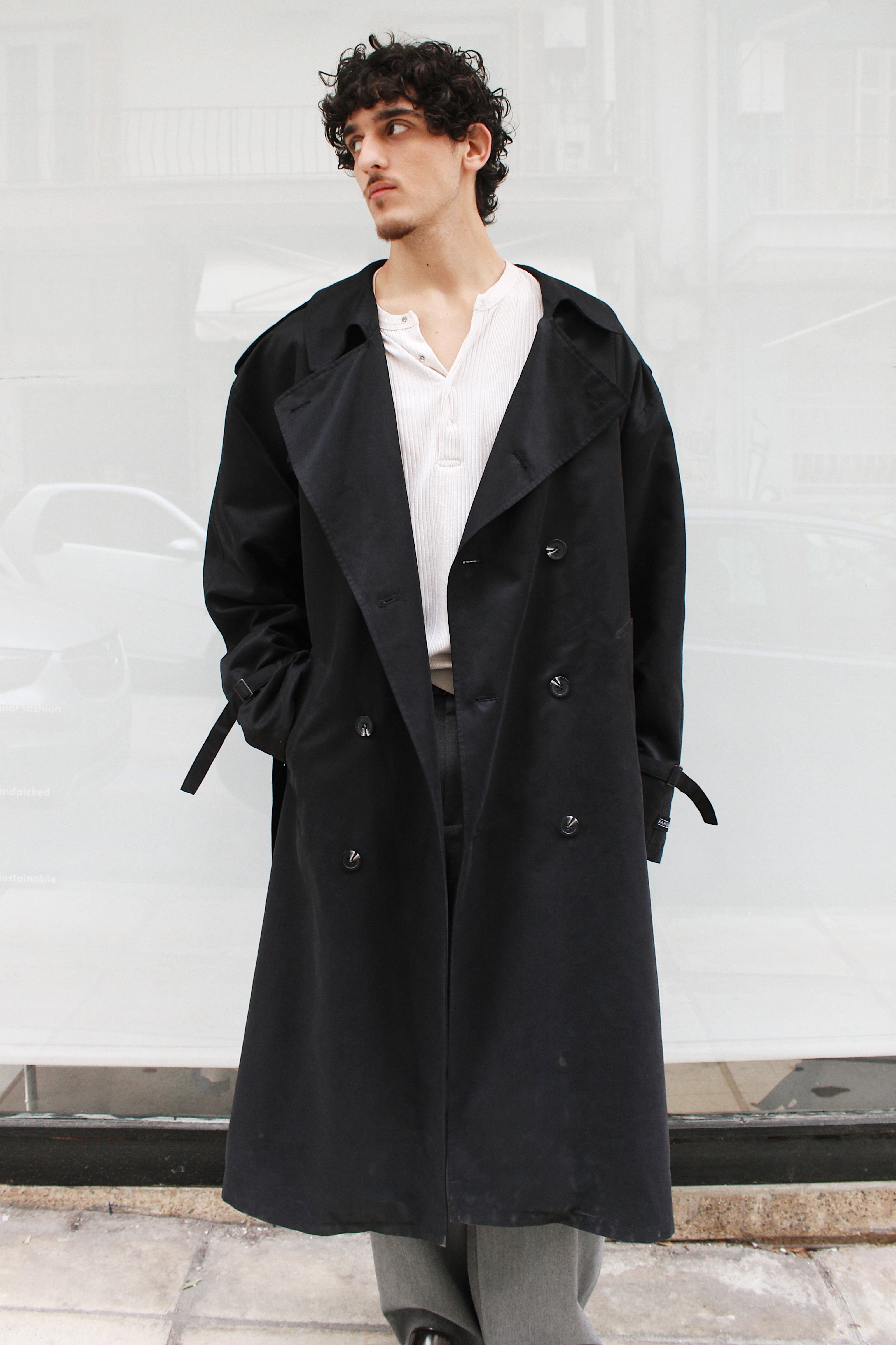 Double Breasted Black Trench