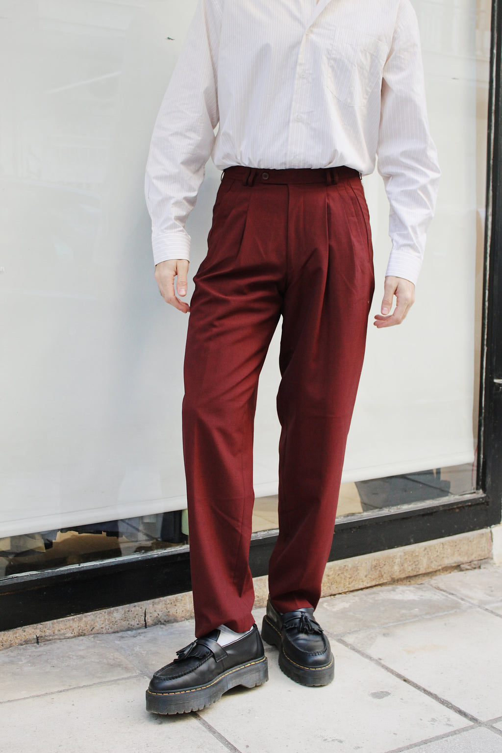 Plaid Red Pleated Pants