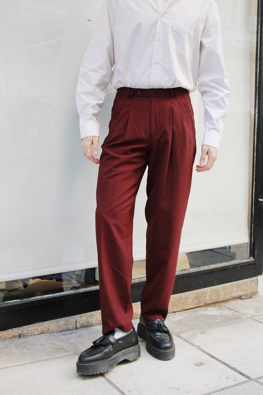 Plaid Red Pleated Pants