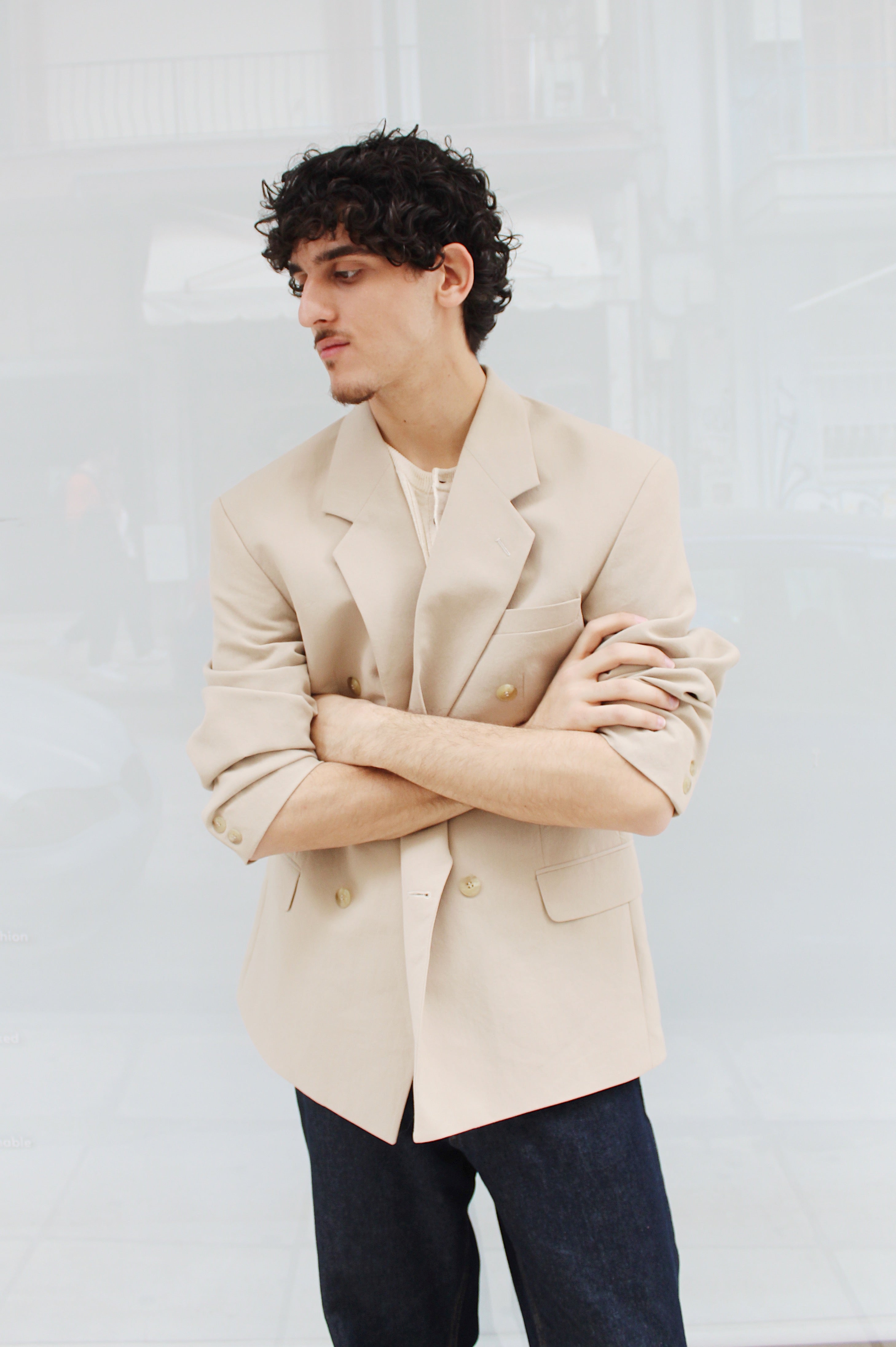 Beige Double Breasted Blazer