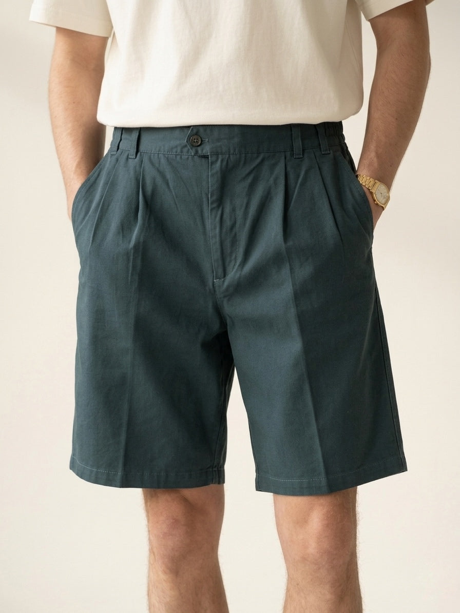 Petrol Pleated Shorts