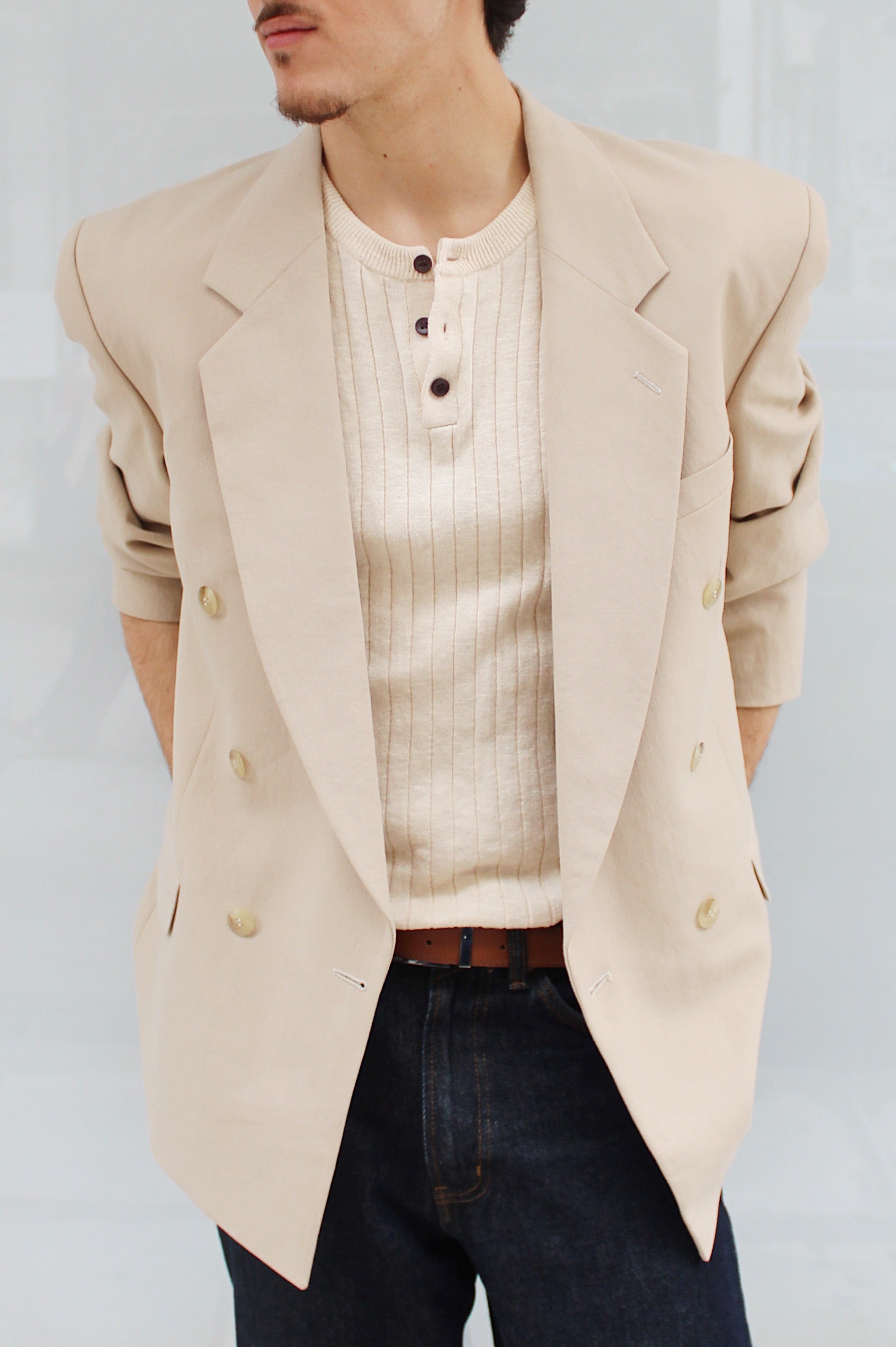 Beige Double Breasted Blazer