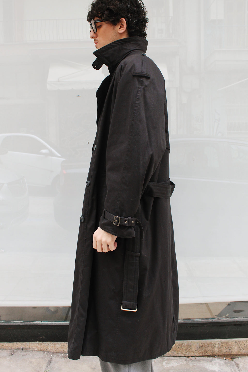 Double Breasted Black Trench