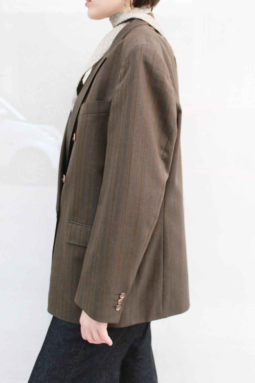 Striped Cross Button Blazer