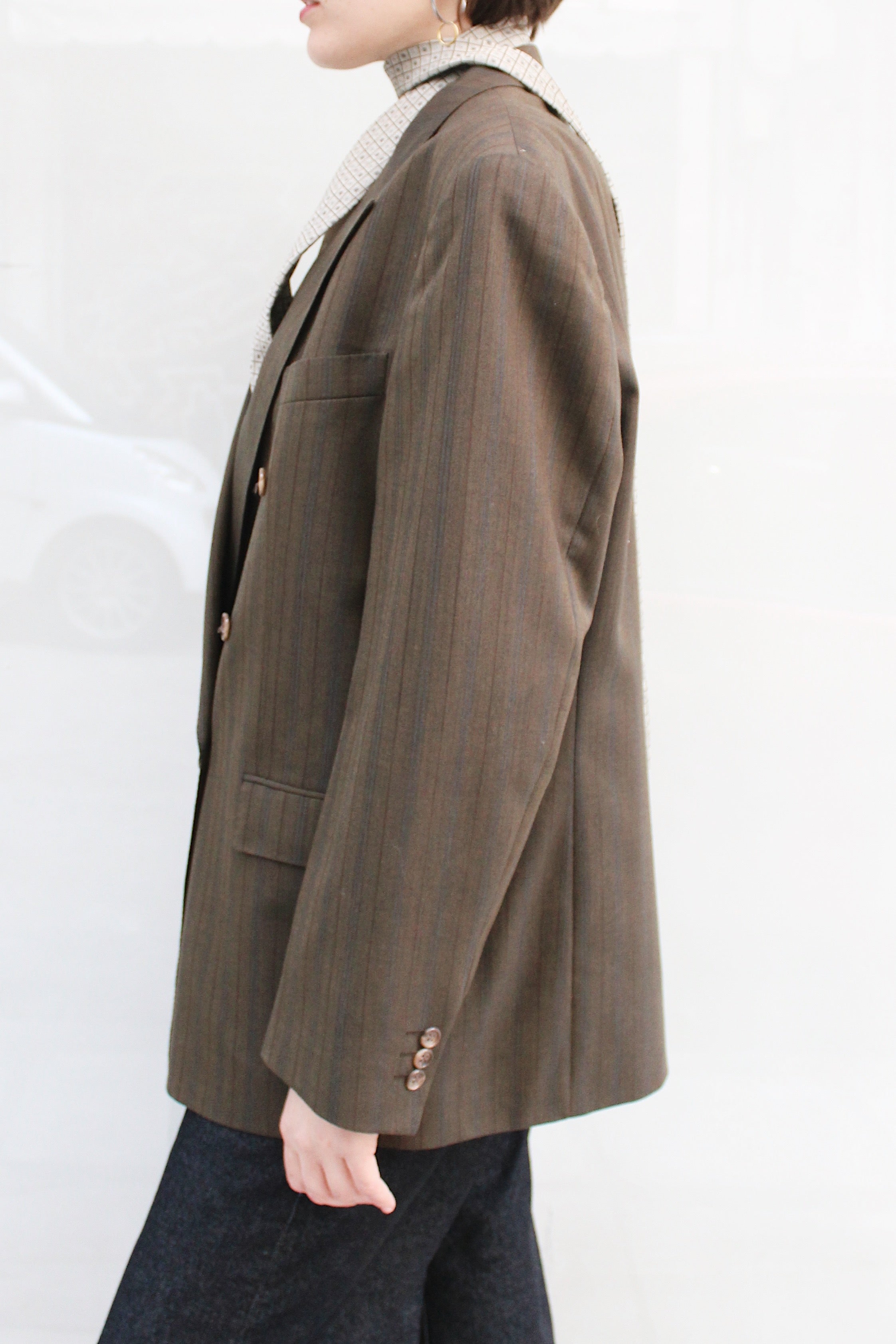 Striped Cross Button Blazer