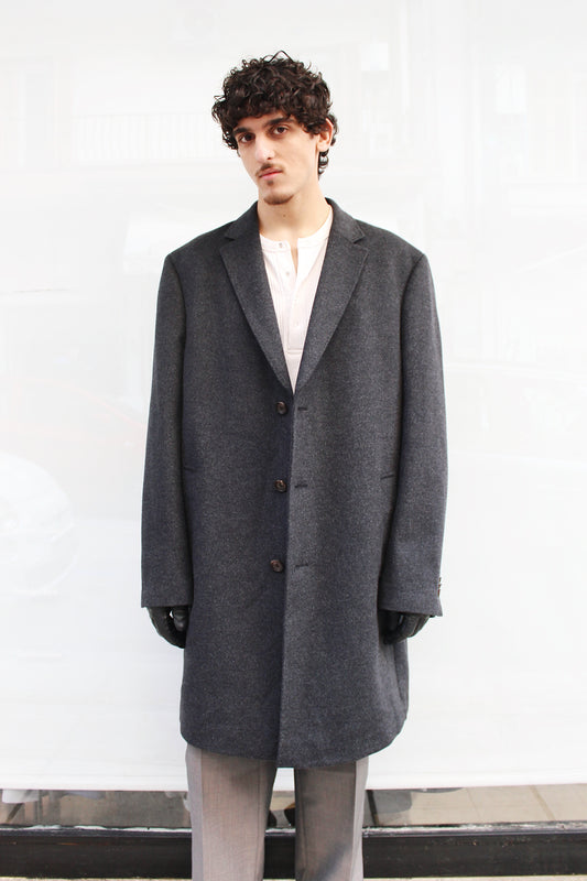 Gray Single Button Overcoat