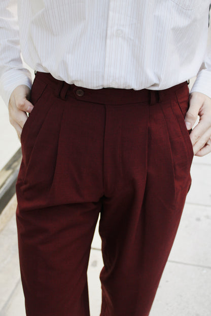 Plaid Red Pleated Pants