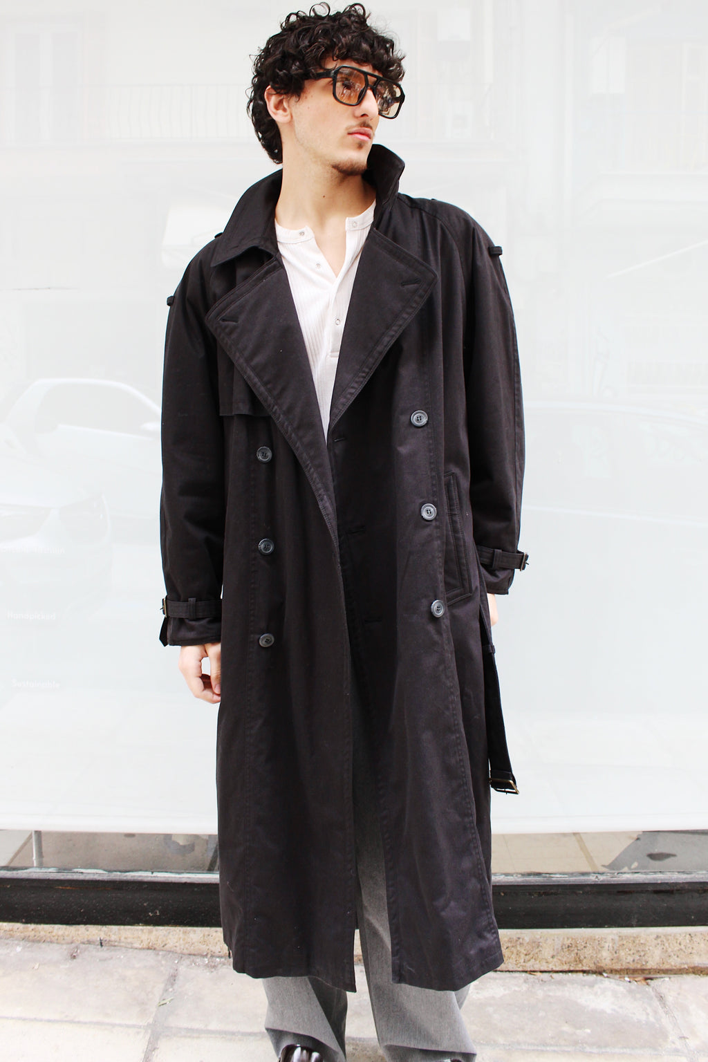 Double Breasted Black Trench
