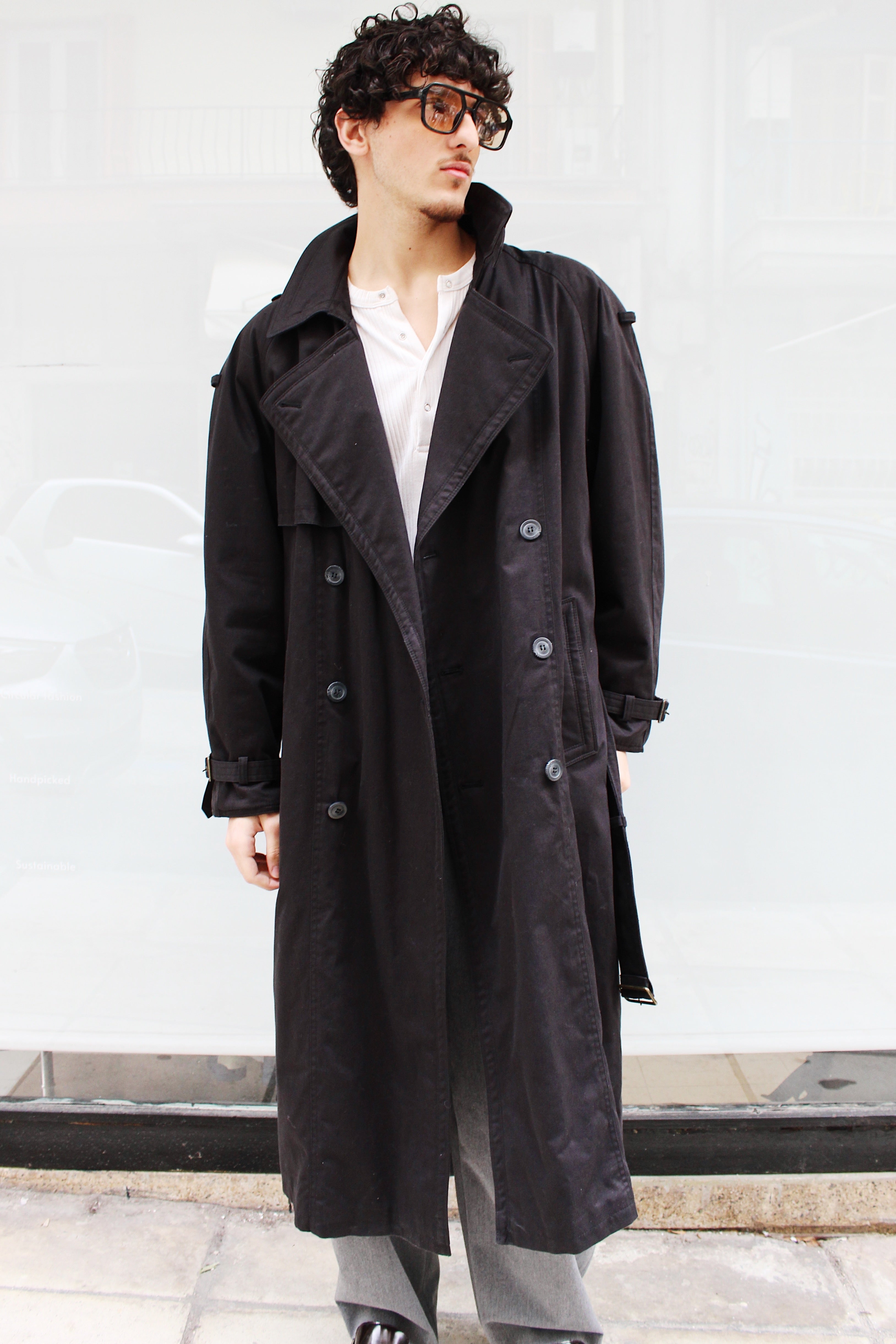 Double Breasted Black Trench