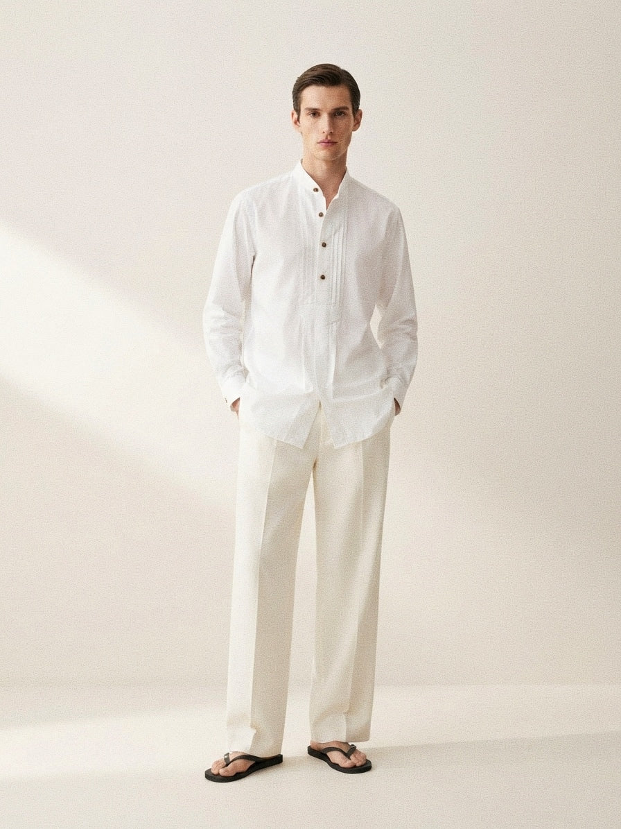 White Pleated Overshirt