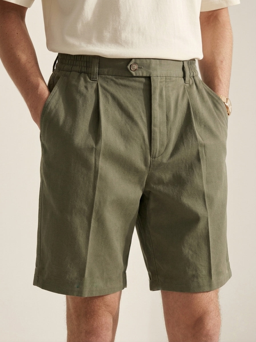 Khaki Pleated Shorts