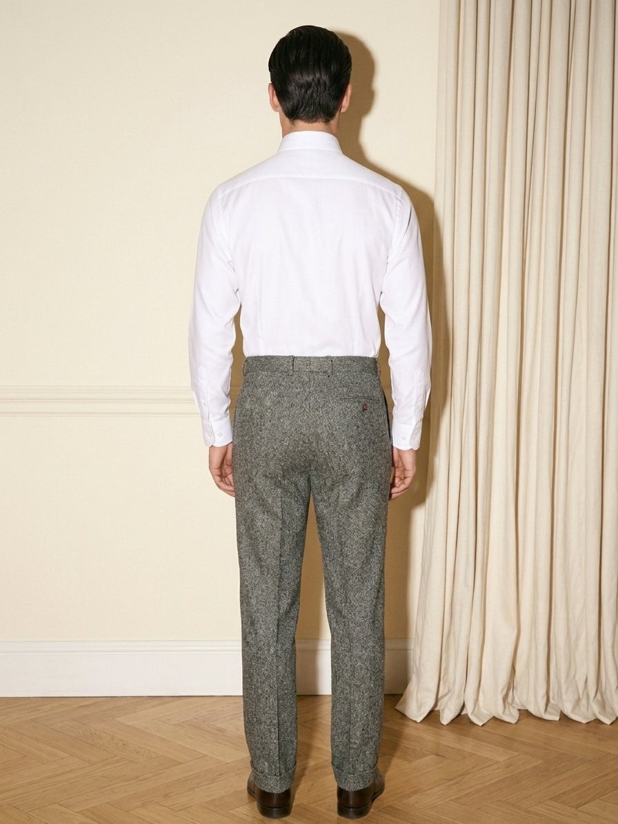 Grey Melange Tweed Pleated