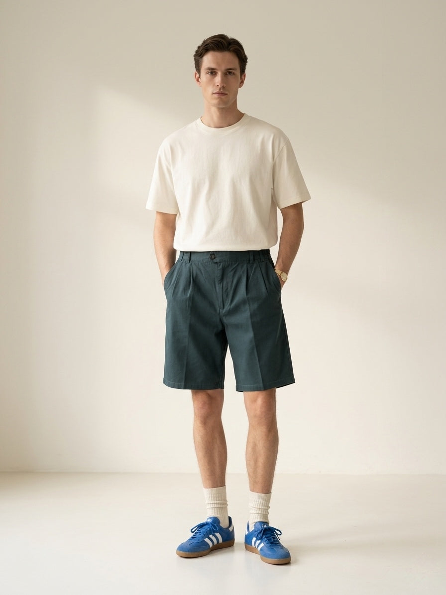 Petrol Pleated Shorts