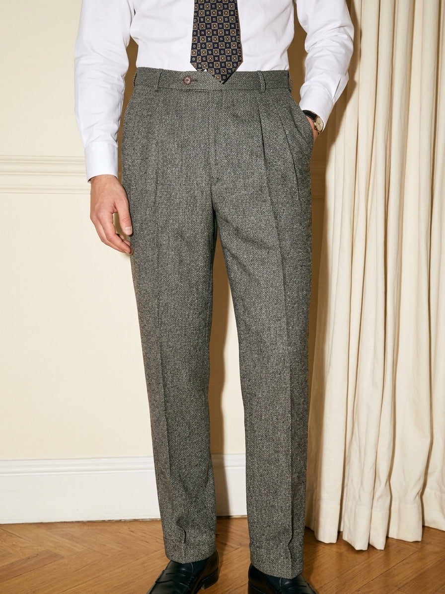 Grey Melange Tweed Pleated