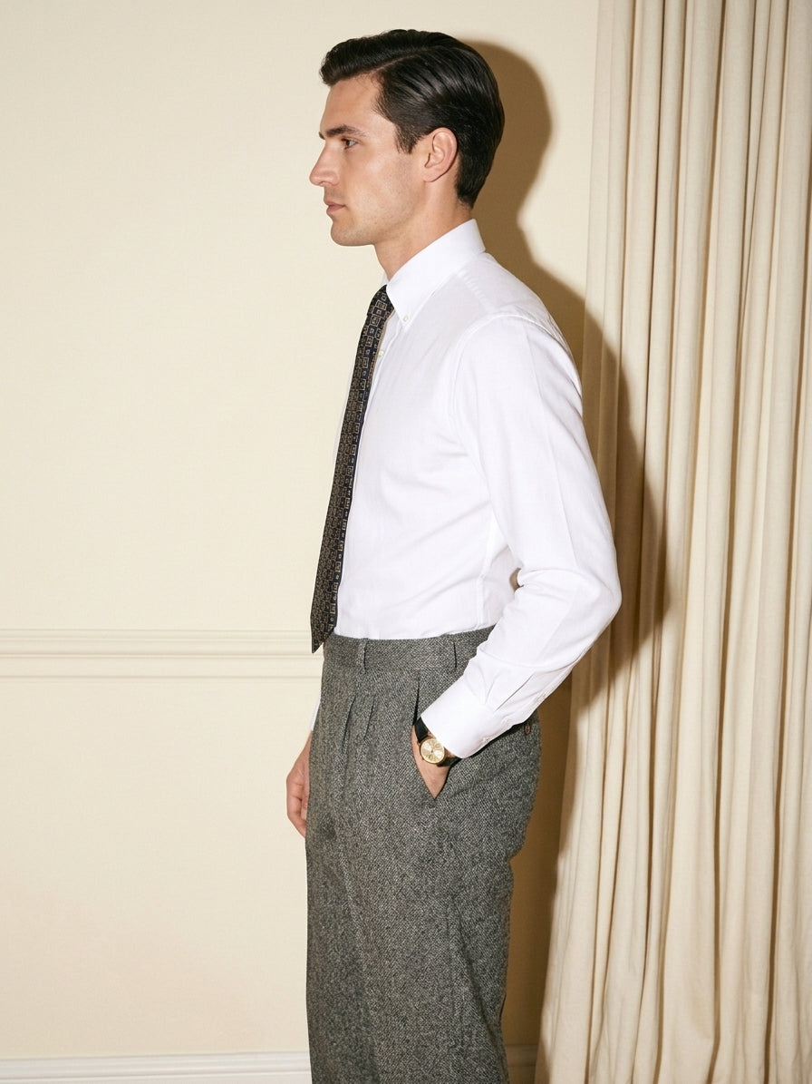 Grey Melange Tweed Pleated