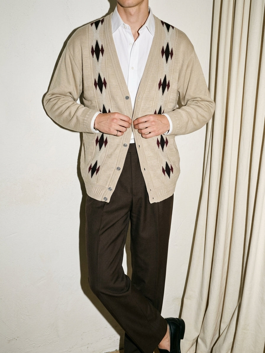 Cream Geometric Cardigan