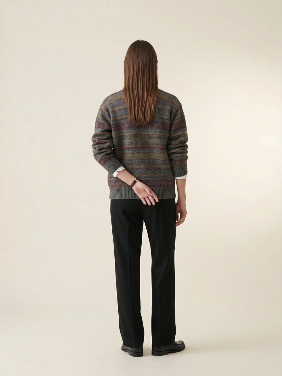 Geometric Crew Neck Cardigan