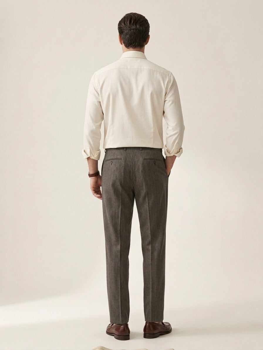Brown Striped Pleated