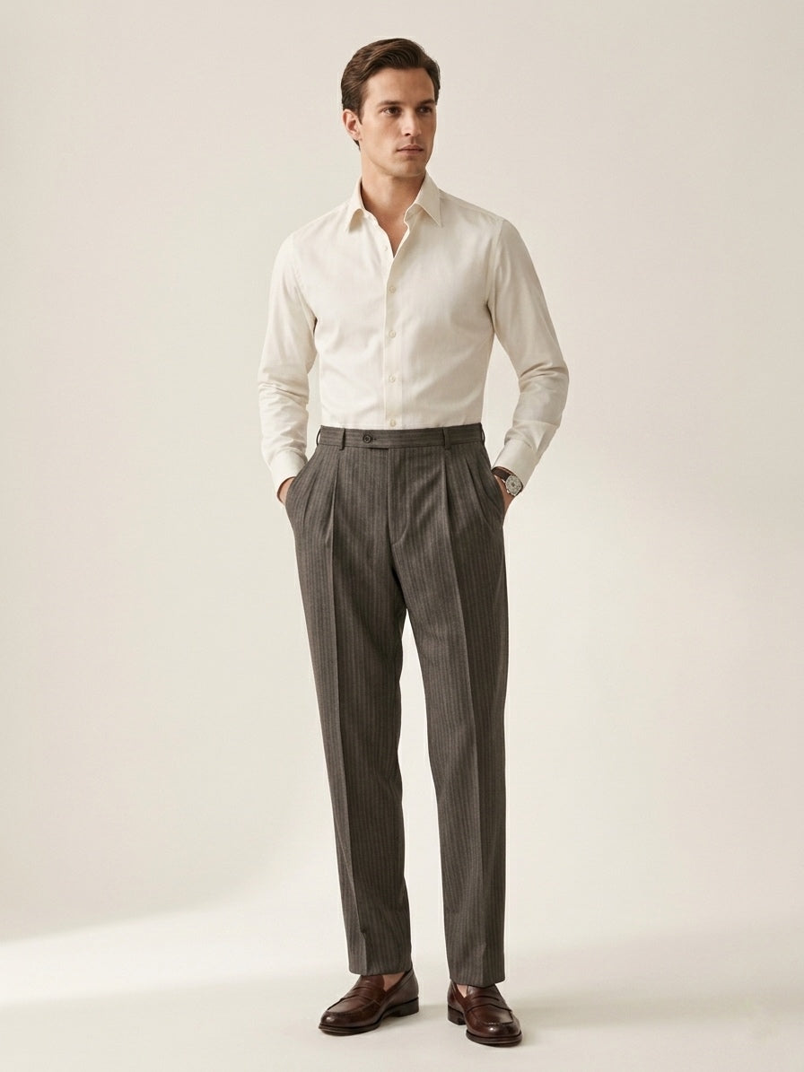 Brown Striped Pleated