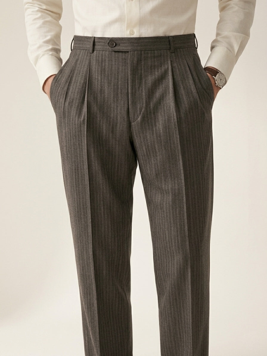 Brown Striped Pleated