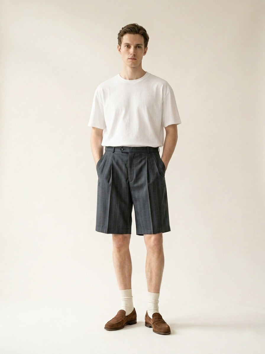 Striped Pleated Shorts
