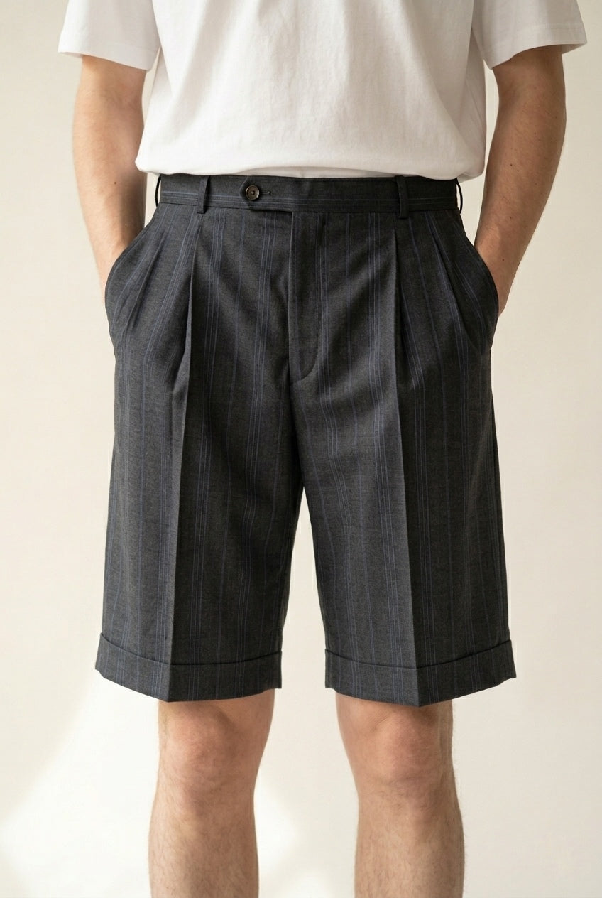 Striped Pleated Shorts