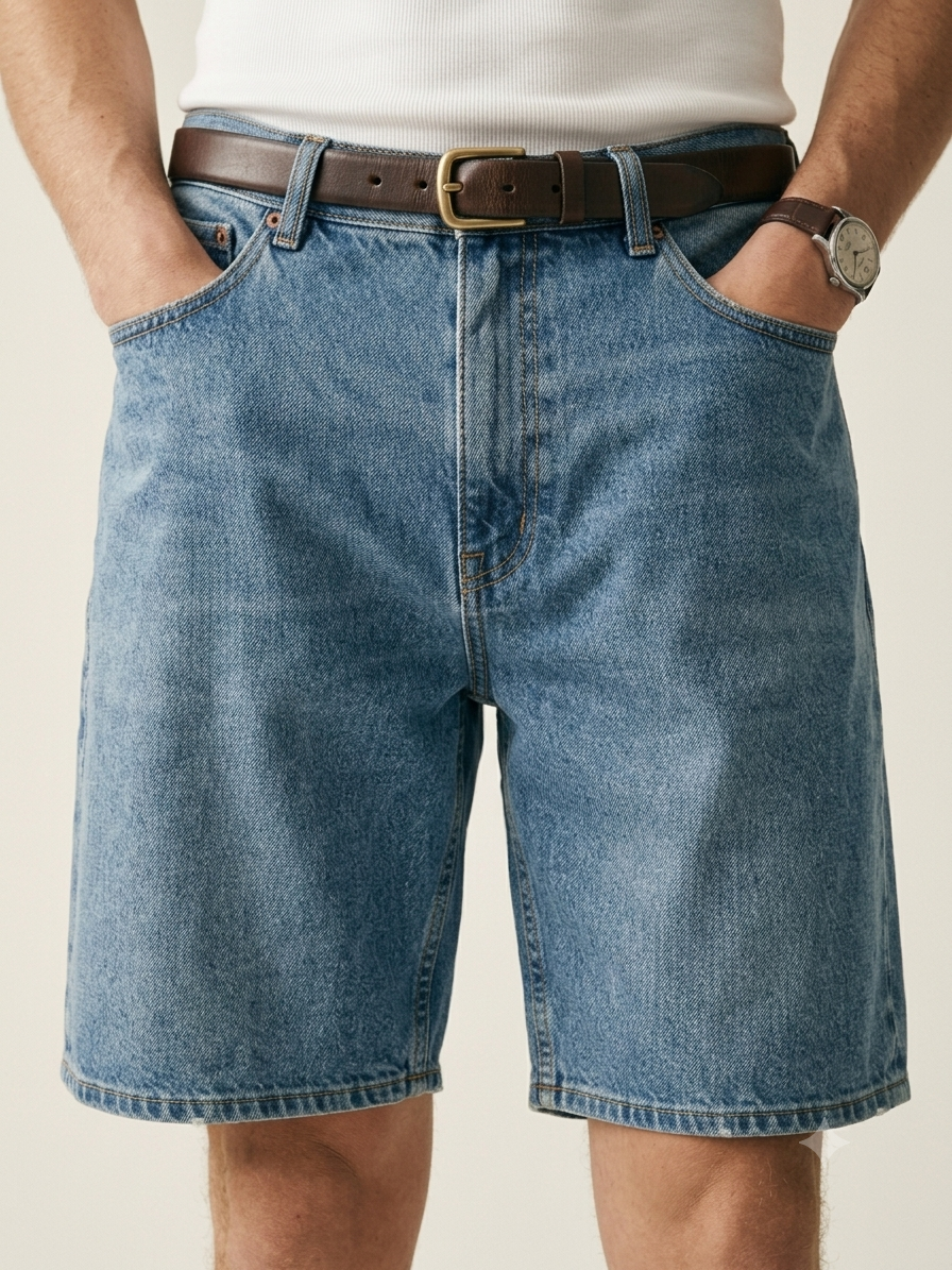 Blue Washed Denim Shorts