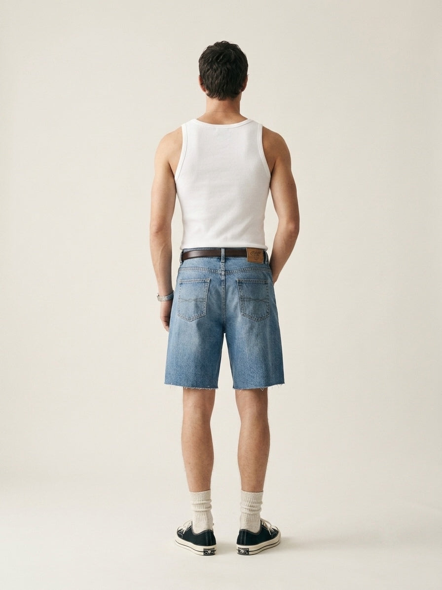 Blue Washed Denim Shorts